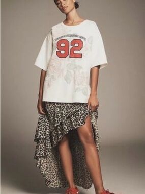 NWOT Maeve Anthropologie Leopard High-Low Ruffle Dress Shirt - Black/White/Tan